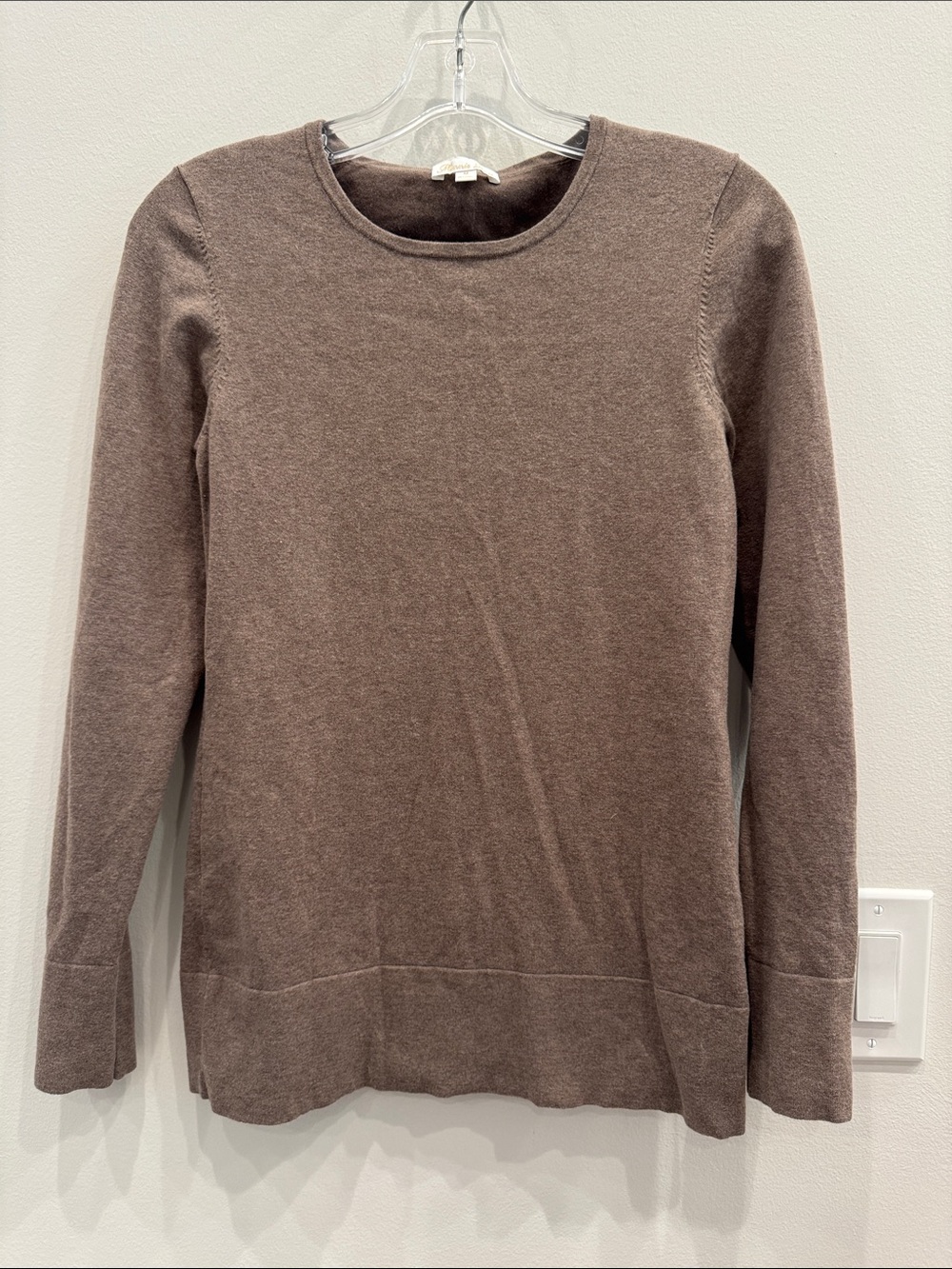 Minnie Rose Cotton knit Long Sleeve crewneck sweater top size M, Brown